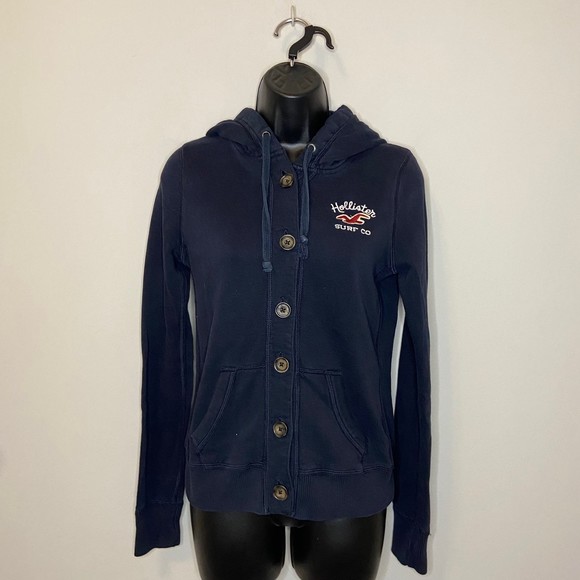 Hollister Navy Blue Button Front Sweater Size Medium - Picture 1 of 8